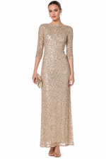 ADRIANNA PAPELL Champagne Silver Sequin Beaded Embellished Mermaid Gown Dress 8