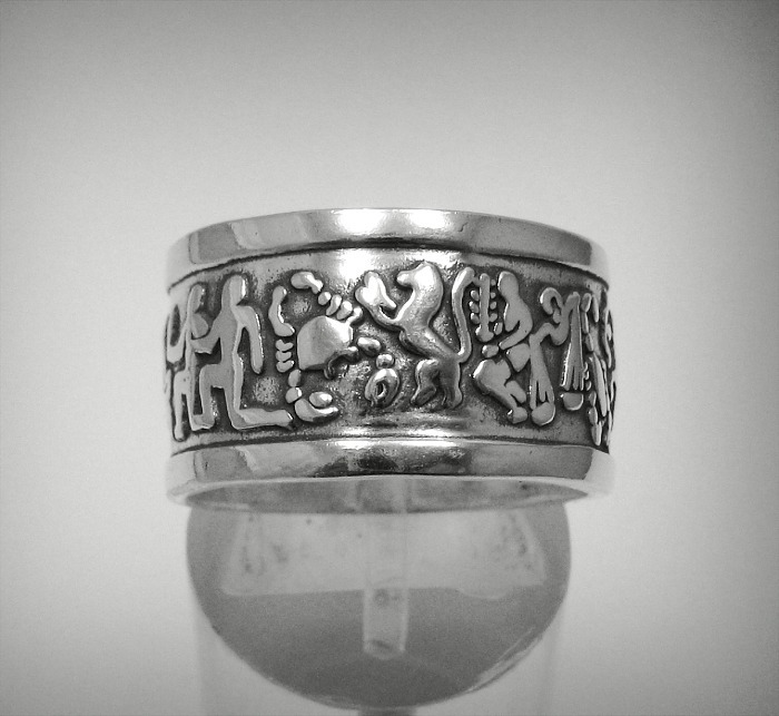 Genuino Elegante Anillo de Plata de Ley Sólido 925 Banda del Zodiaco Hecho a Mano Sin Níquel