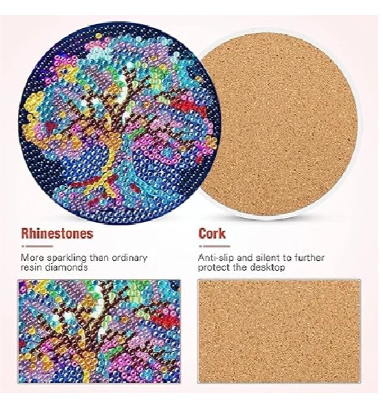 8pcs 5D Diamond Art Coaster Tree of Life Coasters DIY Mystical Diamond Coasters - Image 2 of 4