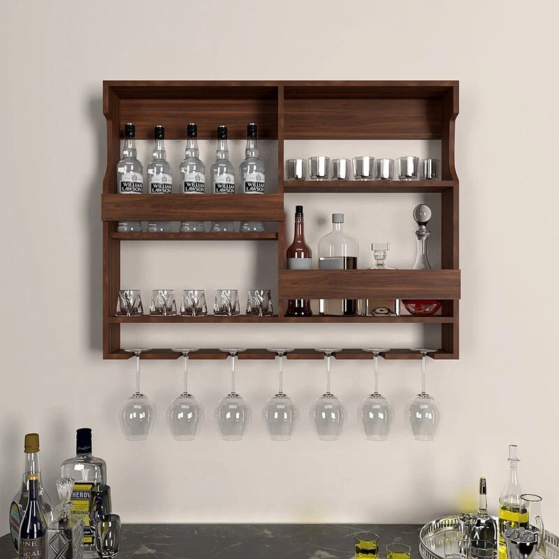 Mini bar range bouteilles en bois noyer