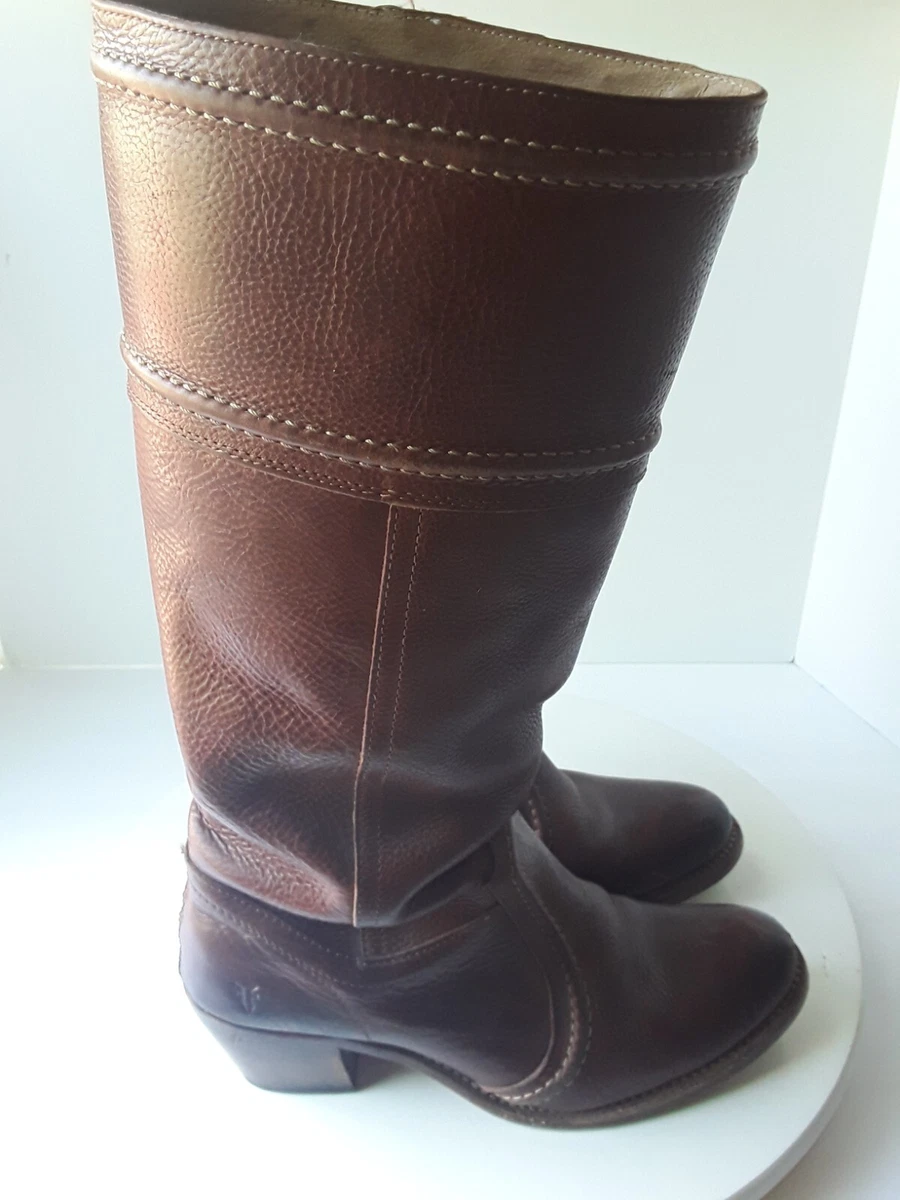 Frye Jane Stitch Tall Heel Leather Riding Brown Boots 77230