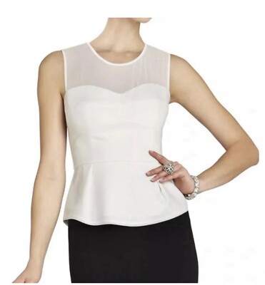 NWT BCBG Women's Evia Top Perforated Peplum Dusty Pink, Size M, MSRP $98
