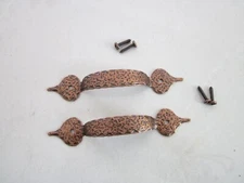 2 Vintage STYLE COLONIAL Hammered Copper Plated Cabinet Door Pull Handles