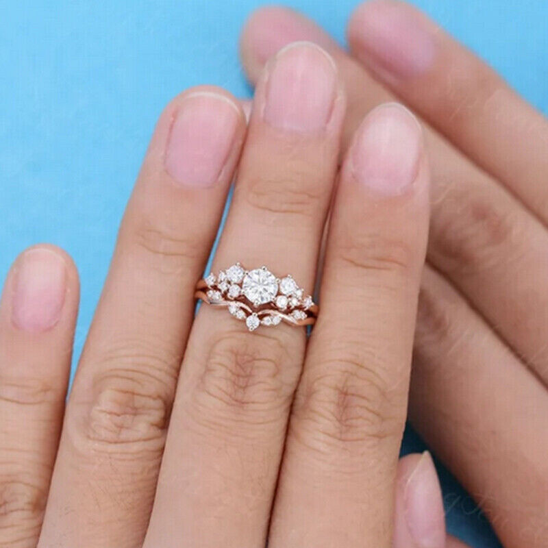 14k Rose Gold Finish Bridal Set 1ct Diamond Round Engagement Ring