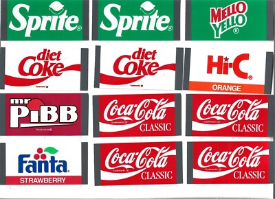 12 ASSORTED  COCA-COLA LOGO ID INSERTS COCA-COLA SPRITE, FANTA HI-C, MELLO YELLO