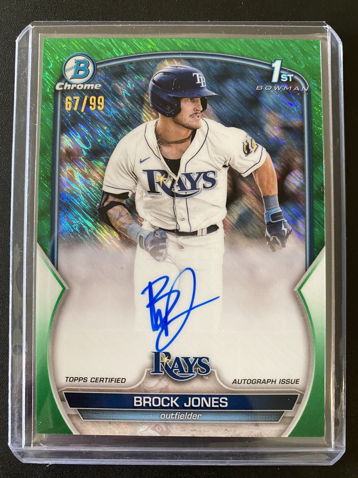 2023 Bowman Brock Jones 1st Bowman Chrome Auto Green Shimmer /99 Tampa Bay Rays