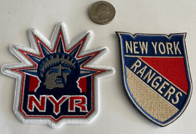 (2)-NEW YORK RANGERS VINTAGE STYLE IRON ON PATCHES  3.5 x 3.5  & 3 x 2.5  WOW!