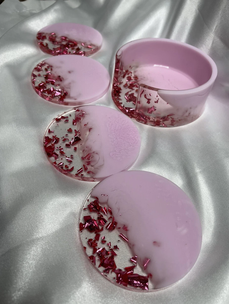 Pink glass coasters top