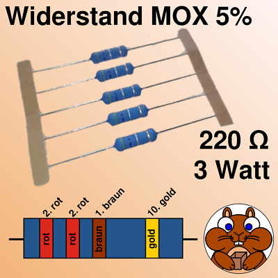 10x Leistungs Widerstand 220 Ohm 3W Watt Metalloxid MOX Widerstände 5% resistor