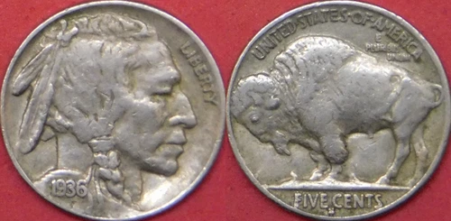 Fine 1936S US Buffalo 5 Cents