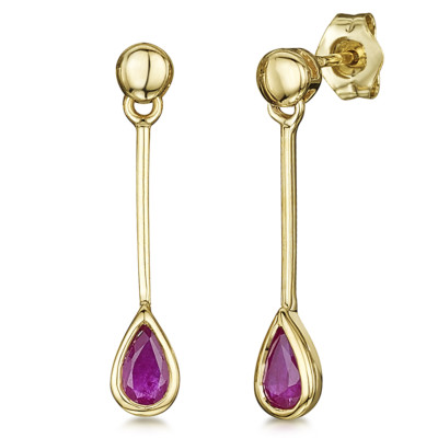 Ohrringe 9 kt Gold Birnenform Rubin Ohrhänger 4 mm x 23 mm