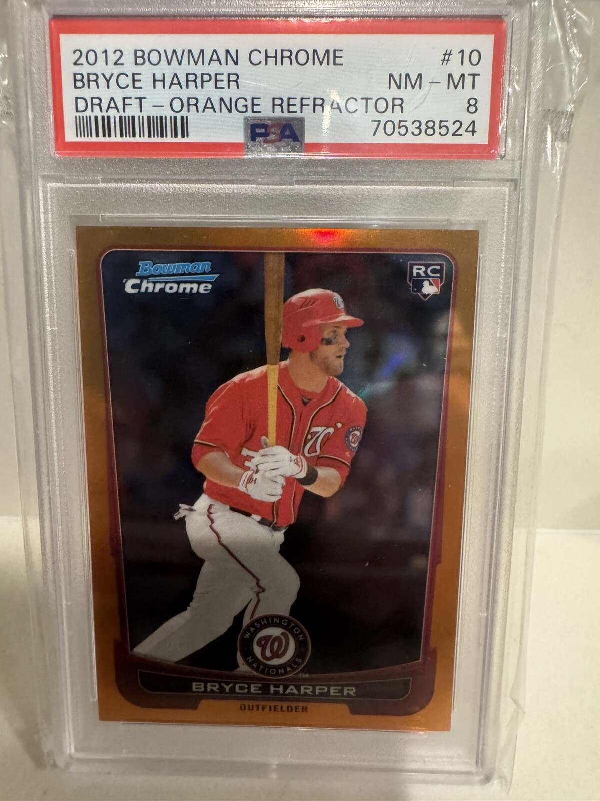 2012 Bowman Chrome Draft Bryce Harper Orange Refractor /25 PSA 8
