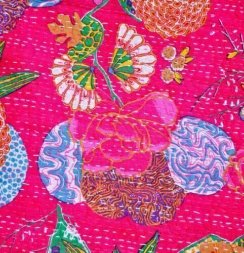 Colcha reversible Kantha floral hecha a mano india colcha doble de algodón Foto 2 de 4
