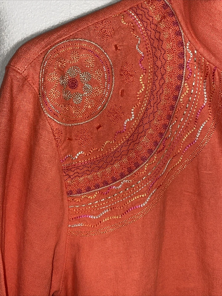 Blusa para mujer Napa Valley de lino coral bordada talla L Foto 4 de 4