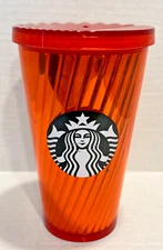 USED - Starbucks Metallic Orange Swirl 16 oz Cold Beverage Tumbler - No Straw