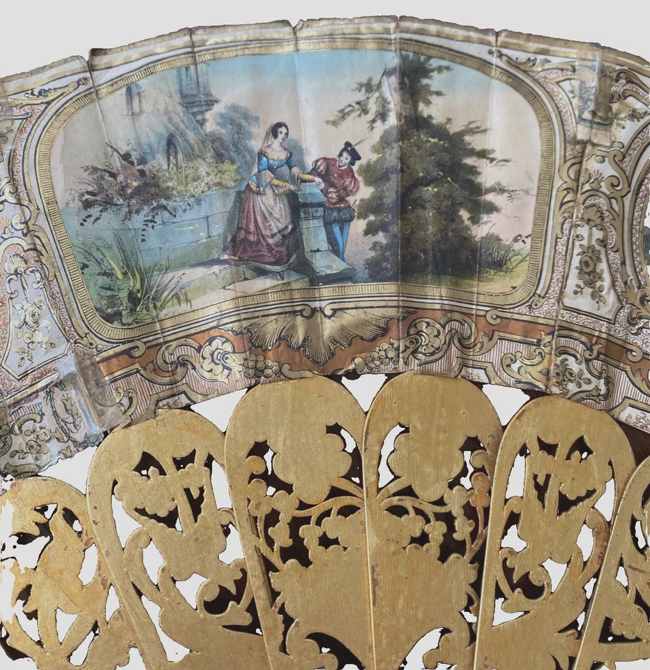 Antique Italian Hand Painted Fan with Carved Sticks XX374 - Image 3 of 4