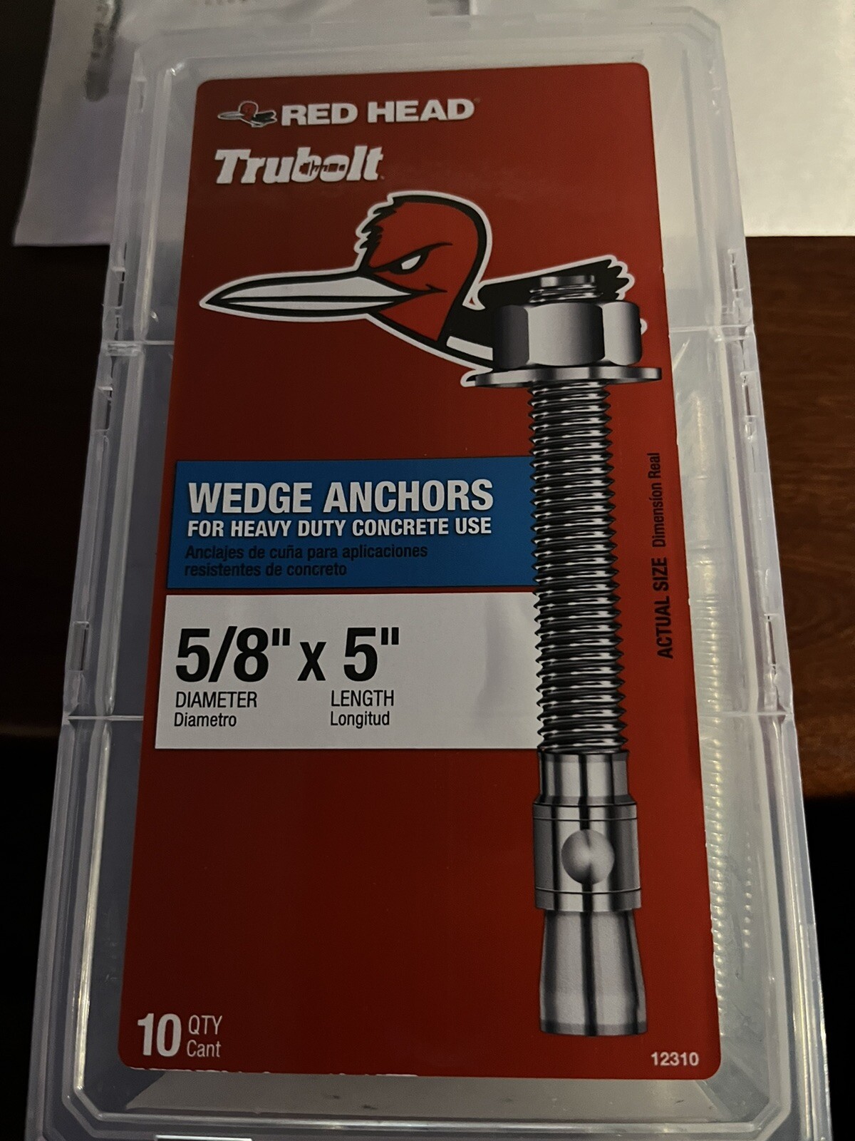 Red Head Tru bolt 5/8" x 5" Expansion Wedge Anchor 10 Count FREE