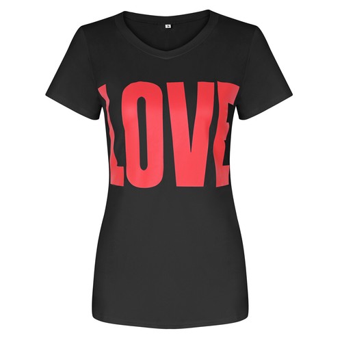 Women Gril Casual T Shirts Cute Love Letter Print Short Sleeve Summer Slim Top - Picture 19 of 24