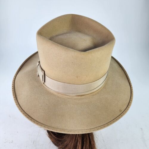 Vintage Brent Fedora Filzhut Größe 6 7/8 taupe Scharnier flexibel gepolstert Cowboy Western - Bild 4 von 11