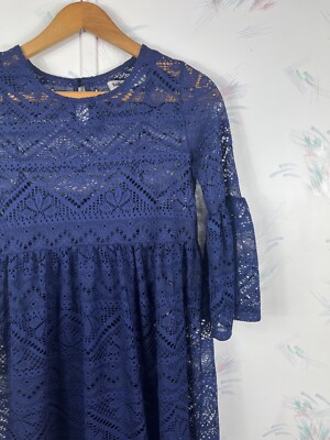 Bailey Blue Womens Lace Fit Flare Dress Navy Bell Sleeve Size Small Mini |  eBay