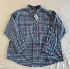 Eddie Bauer Shirt Men XXL Bristol Flannel Blue Plaid Cotton Soft New With Tags