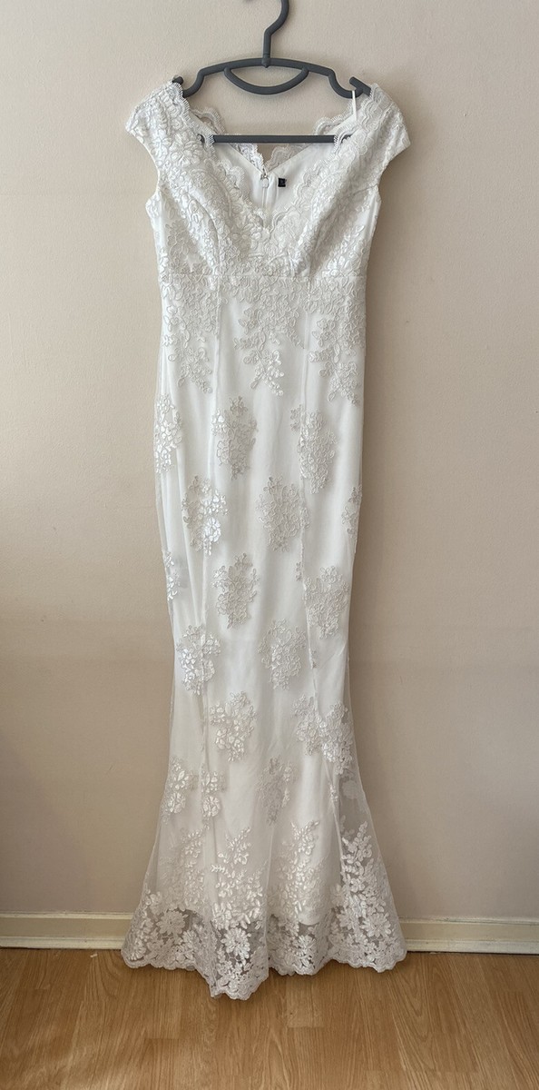 Quiz size white bridal dress embroidered tulle See
