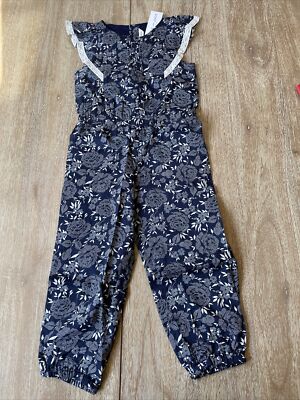 Janie and Jack Floral Jumpsuit, Size 4, Merchant Marine