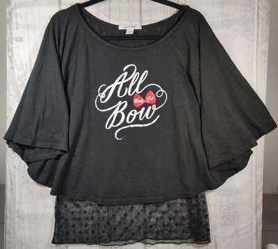 Disney Parks Ladies Large Authentic Top Black w/ ''All About the Bow'' on front