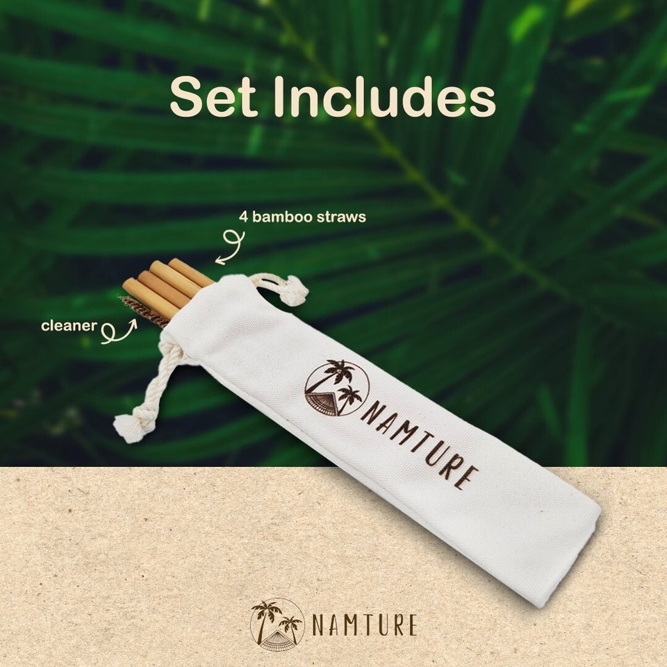 4 Stk Bambus Trinkhalme Strohhalme + Reinigungsbürste Mehrweg Cocktail