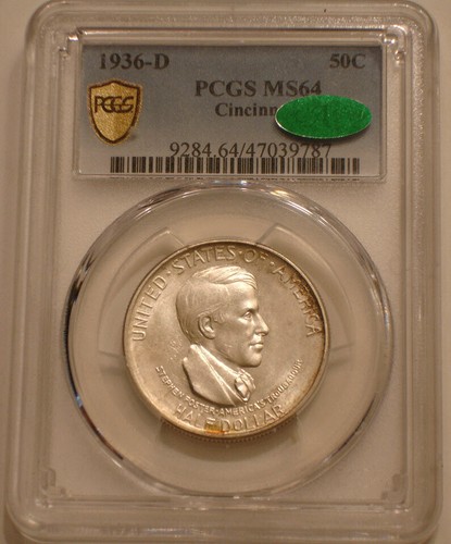 1936-D CINCINNATI Commemorative Half Dollar PCGS MS 64 CAC GREEN Gold Shield