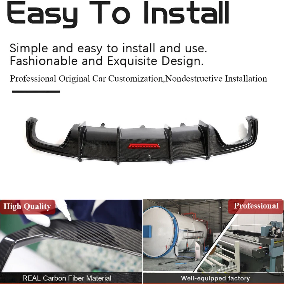 适用于 2016 - 2018 年奥迪 A7 Sline S7 C7.5 真正的碳水化合物后保险杠扩散器唇带光 — 第 2/4 张图片