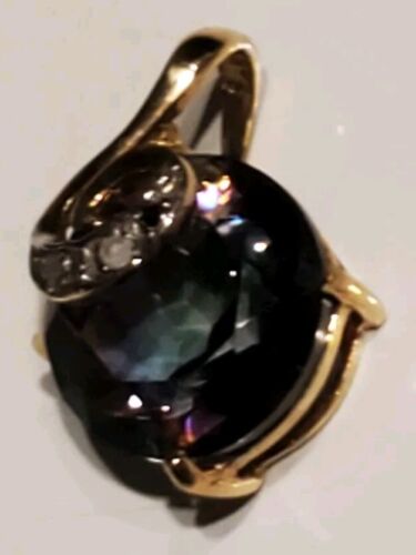 Mystic Topaz Labcreated Round Cut And Diamond Pendant 10kt Solid Yellow Gold - Picture 3 of 7