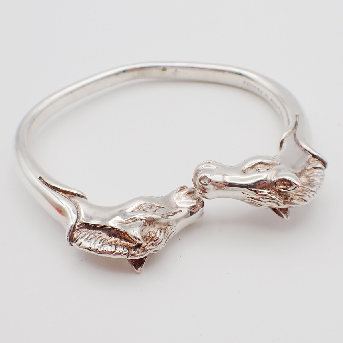 〈最終価格〉Hermes Cheval Double Head Bangle HERMES Logo Cheval Double Horse Head Bangle Bracelet Silver