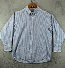 CHAPS Mens 32 16.5 Dress Shirt Button Down Blue Long Sleeve Stripe Wrinkle Free