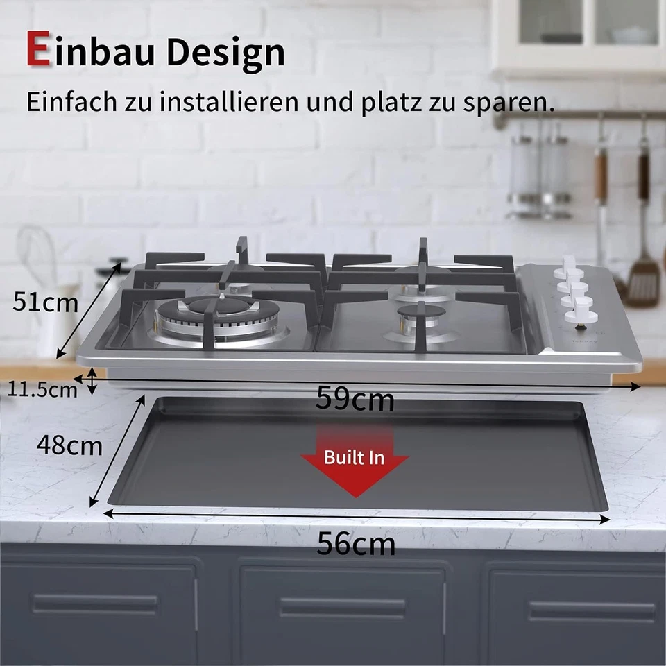 IsEasy Gaskochfeld Kochfeld Edelstahl Gaskocher 4 Brenner Propan / Erdgas 7800W - Bild 2 von 4