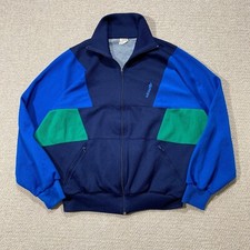 VINTAGE Adidas Tracksuit Top Mens Large Blue Green Colourblock Textured Fleece