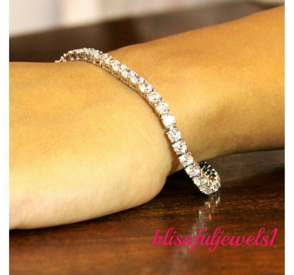 VALENTINO Bracciale Tennis Fantasia Oro Bianco 14K Taglio Sopra Tondo 6CT Diamanti Creati in Laboratorio