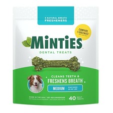 Minties Dental Chews for Dogs, 40 Count, Vet-Recommended Mint-Flavored Dental
