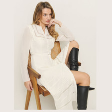 REFORMATION Kristen Long Sleeve Midi Dress in Ivory Lace trim size 4