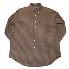 90s Brown Micro Check Cotton Shirt, Unisex, Size L