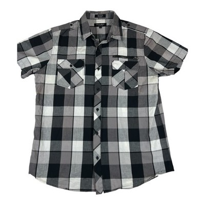 Eighty Eight Platinum Men's Plaid Button Down Shirt Short Sleeve Gray Black