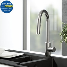 Pull Out Kitchen Mixer Tap Dual Spray Swivel Spout Single Lever Brushed Steel