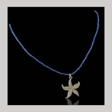 Silver Starfish Pendent Charm Necklace With Navy Blue Seed Beads