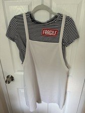 Zara Navy and White Striped Tee with white dress (one piece) Size m