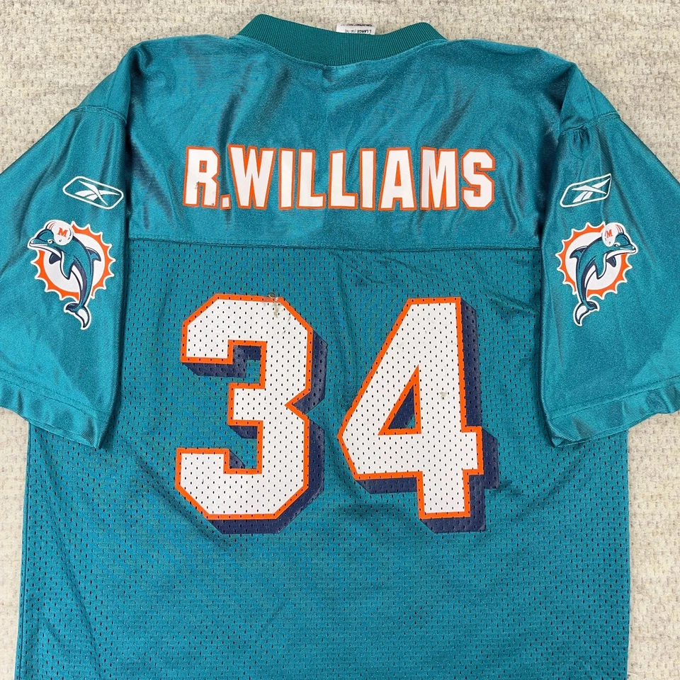 Camiseta De Colección Miami Dolphins Juvenil Grande Ricky Williams Y2K NFL Niños Verde azulado * Foto 3 de 4