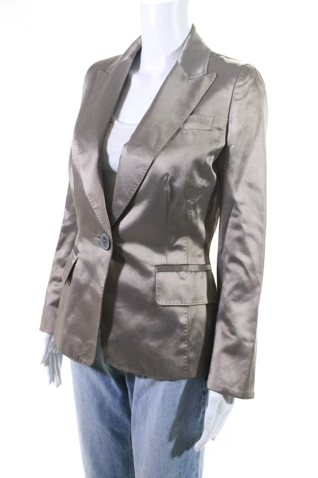 Chaqueta Blazer KaufmanFranco Mujer Un Botón Punta Solapa Satén Gris Talla 6 Foto 2 de 4