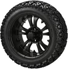 (4) Golf Cart 23x10-14 Sierra Sport A/T Tires on 14x7 Matte Black Vampire Wheels