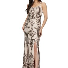 NWT Windsor Women's Sarai Sleeveless Sequin Scroll Dress Gold Size L Glam Formal