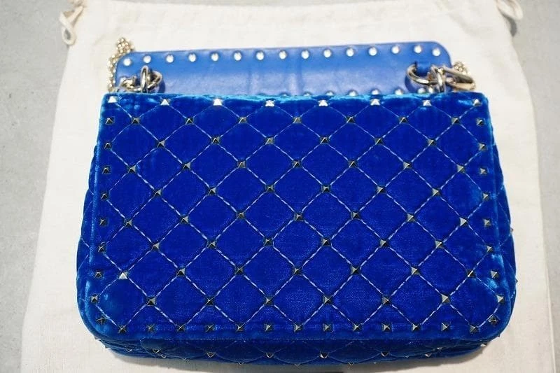 Valentino Garavani 2way Rockstud Spike Chain Shoulder Bag Crossbody Blue Velvet - Image 3 of 4