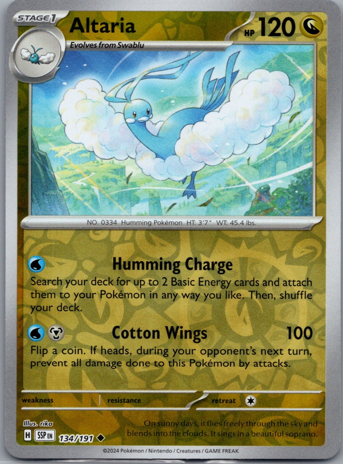 Altaria Reverse Holo Uncommon SV08: Surging Sparks 134/191 NM